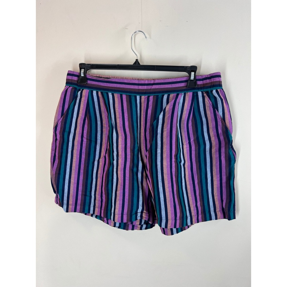 A New Day Women's XL Striped High Waist Shorts Purple Teal Casual